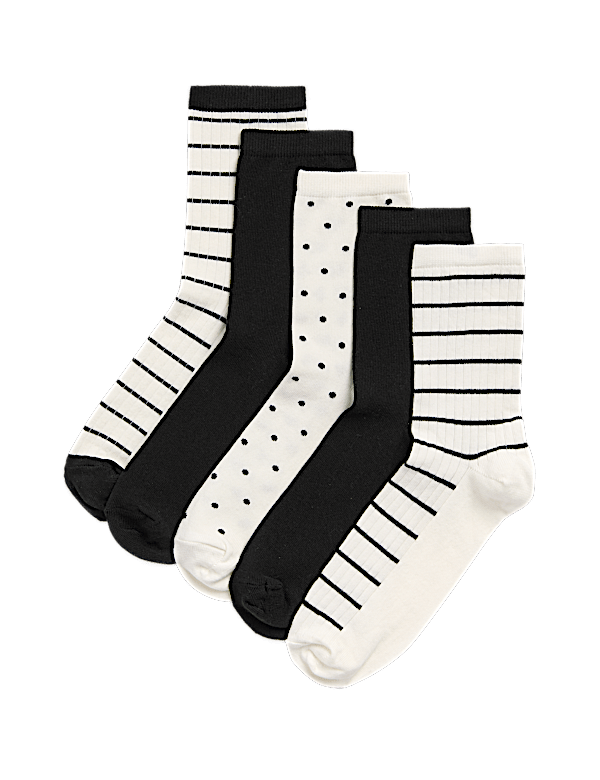 5pk Cotton Rich Monochrome Ankle High Socks