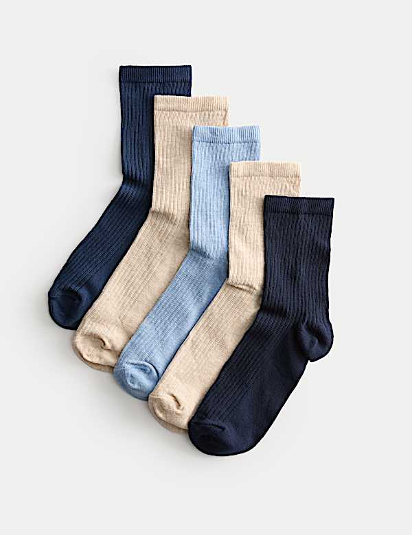 Pack de 5 pares de calcetines de algodón hasta el tobillo acanalados - ES
