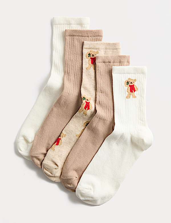 5pk Cotton Rich Spencer Bear™ Ankle High Socks - CH