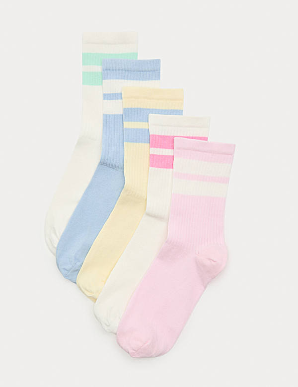 5 Pack Cotton Rich Striped Crew Socks - CZ