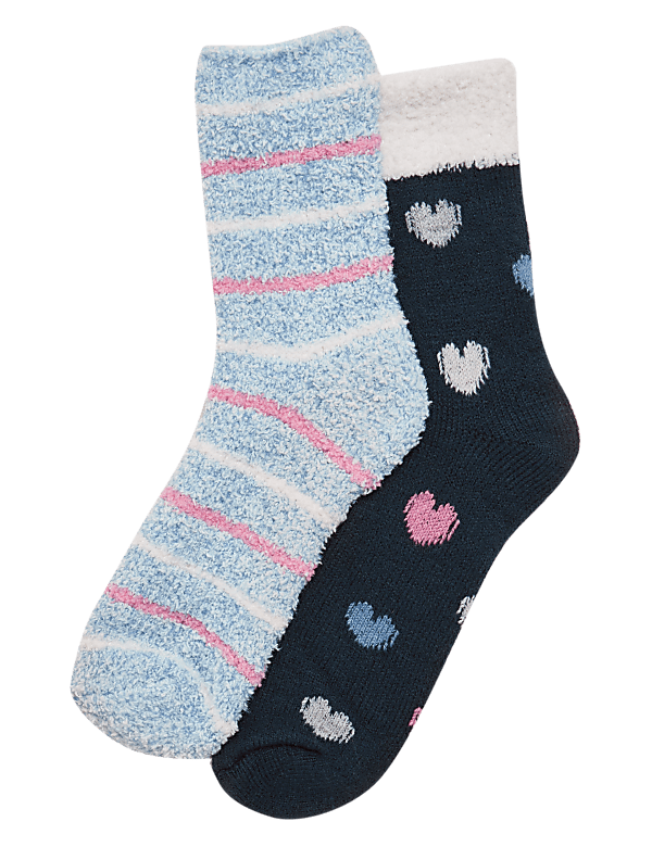 2pk Cosy Heart Print Ankle High Socks