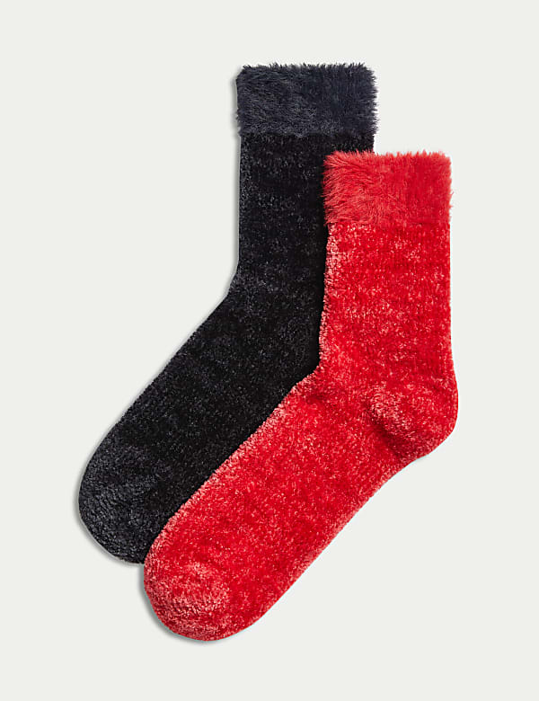 2pk Recycled Thermal Velvet Cosy Socks RED BLACK Socks M S CY