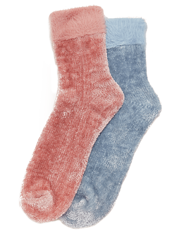 2pk Velvet Cosy Fur Ankle High Socks