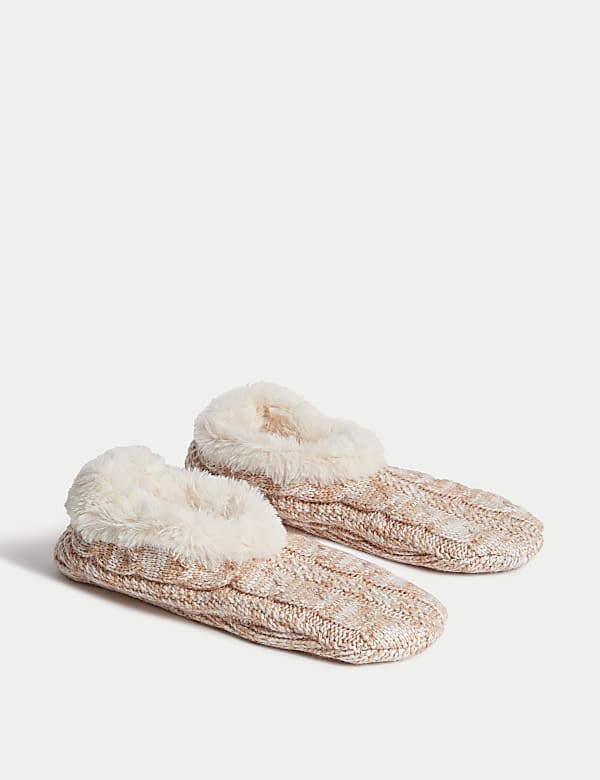 Faux Fur Cable Knit Slipper Socks