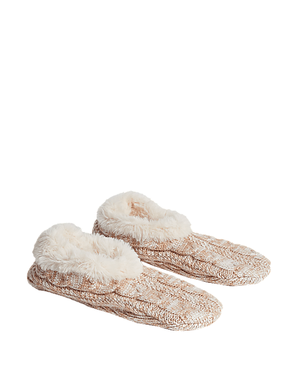 Faux Fur Cable Knit Slipper Socks