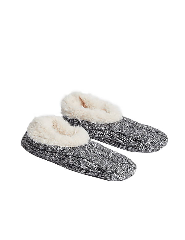 Faux Fur Cable Knit Slipper Socks