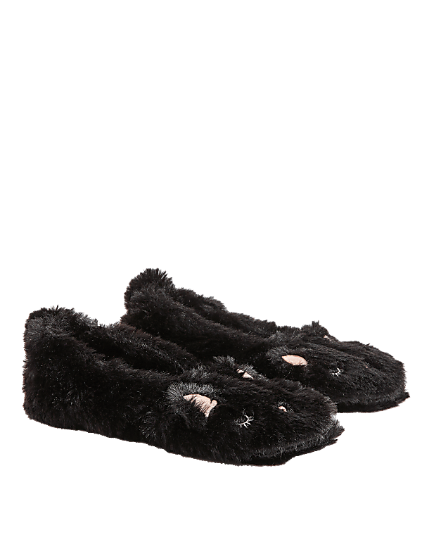 Faux Fur Cat Print Ballet Slipper Socks