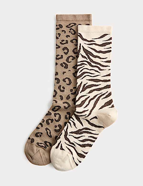 2 Pack Animal Print Crew Socks - NL
