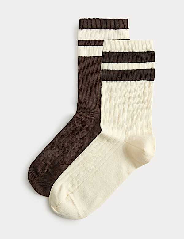 2 Pack Cotton Rich Ribbed Crew Socks - NL