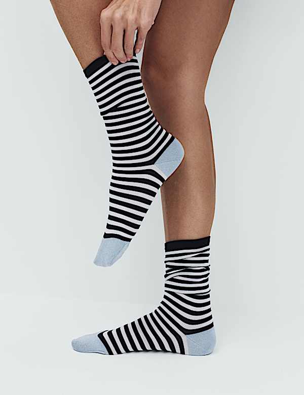 2 Pack Rayon Striped Crew Socks - LT