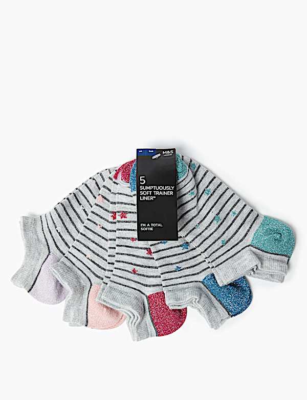 5 Pair Pack Sumptuously Soft Trainer Liner Socks