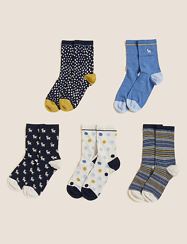 5pk Embroidered Ankle High Socks