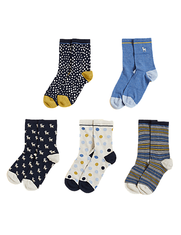 5pk Embroidered Ankle High Socks