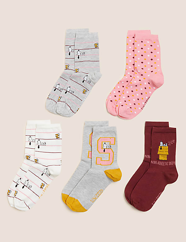 5pk Snoopy&trade; Cotton Rich Ankle High Socks