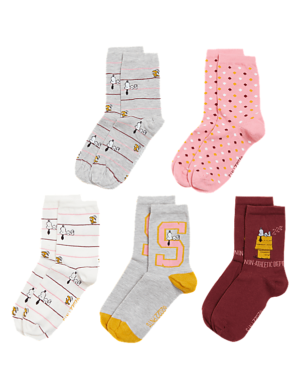 5pk Snoopy&trade; Cotton Rich Ankle High Socks