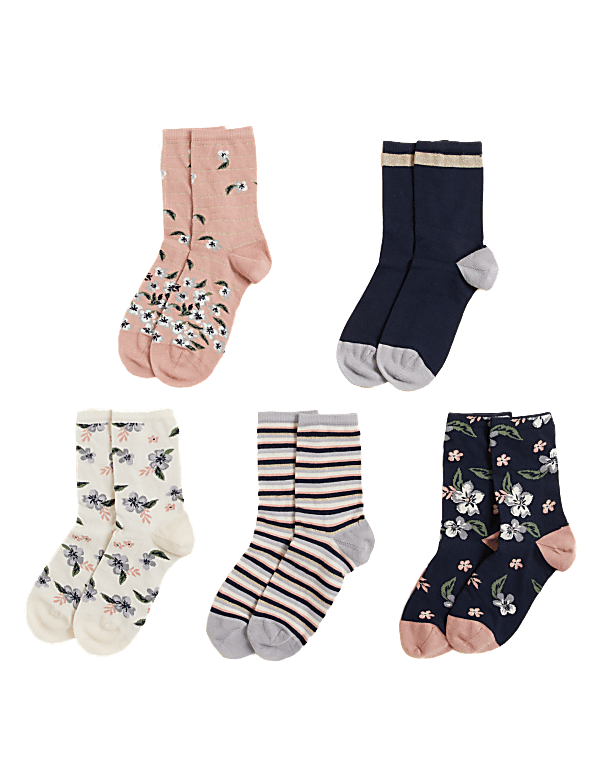 5pk Seamless Toe Sparkle Ankle High Socks