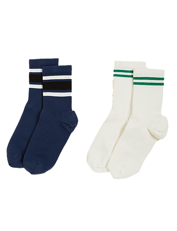 2pk Cotton Rich Striped Ankle High Socks