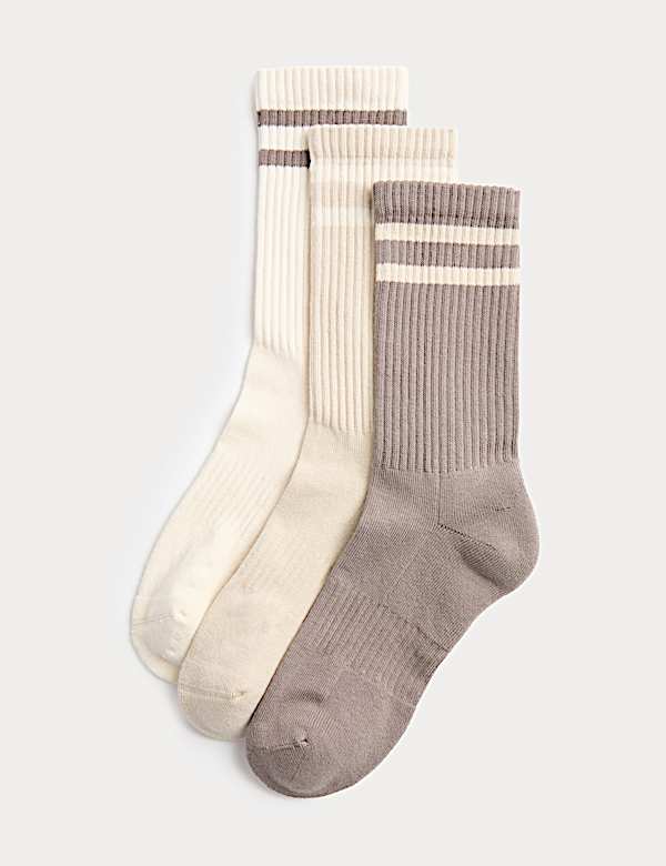 3 Pack Cotton Rich Striped Crew Socks - GR