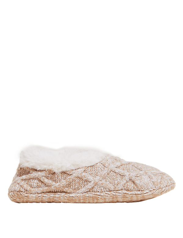 Cable Knit Faux Fur Slipper Socks