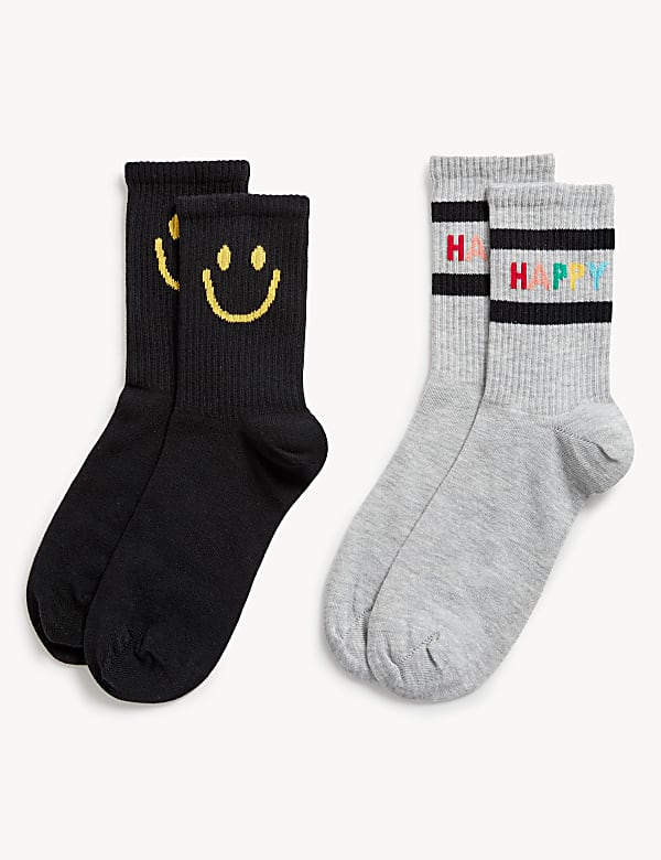 2er-Pack knöchelhohe Socken mit hohem Baumwollanteil „Happy“ - AT