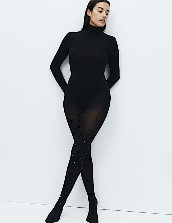 Pearl Embellished Opaque Tights - HU