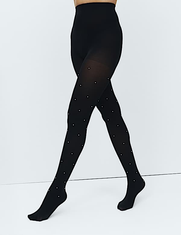 Pearl Embellished Opaque Tights - HU