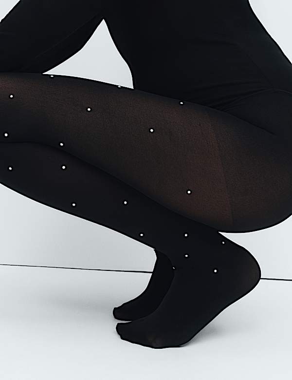 Pearl Embellished Opaque Tights - HU