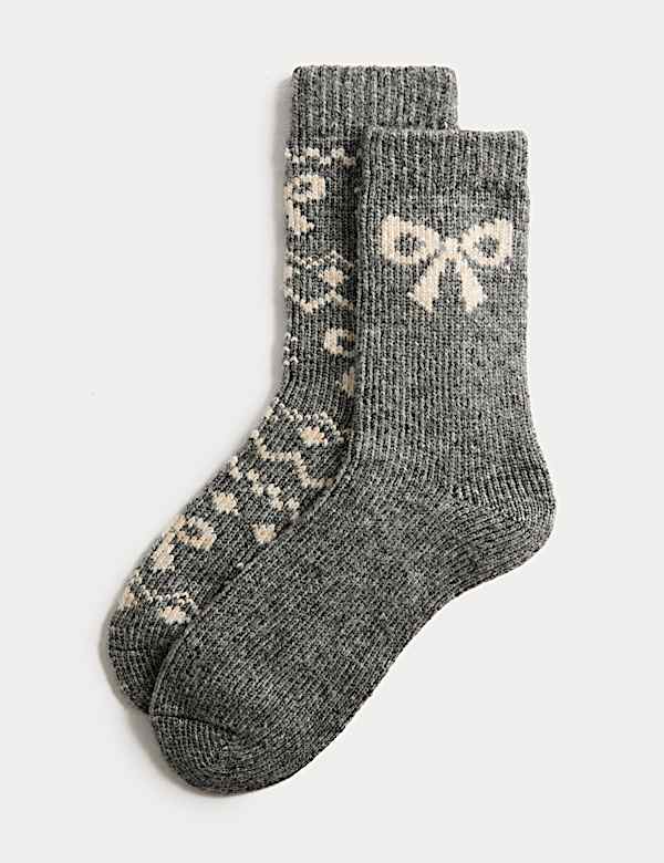 2er-Pack knöchelhohe Thermosocken mit Schleife - AT