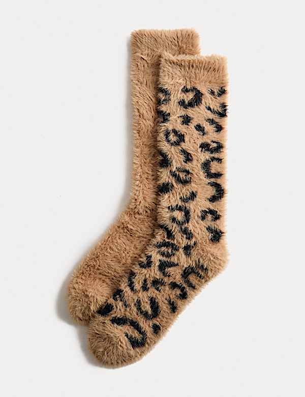 Ζεστές ψηλές κάλτσες με σούρες και animal print, 2 ζευγάρια - GR