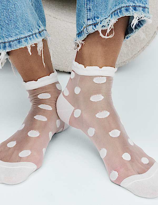 Cotton Blend Sheer Large Spot Anklets - EE