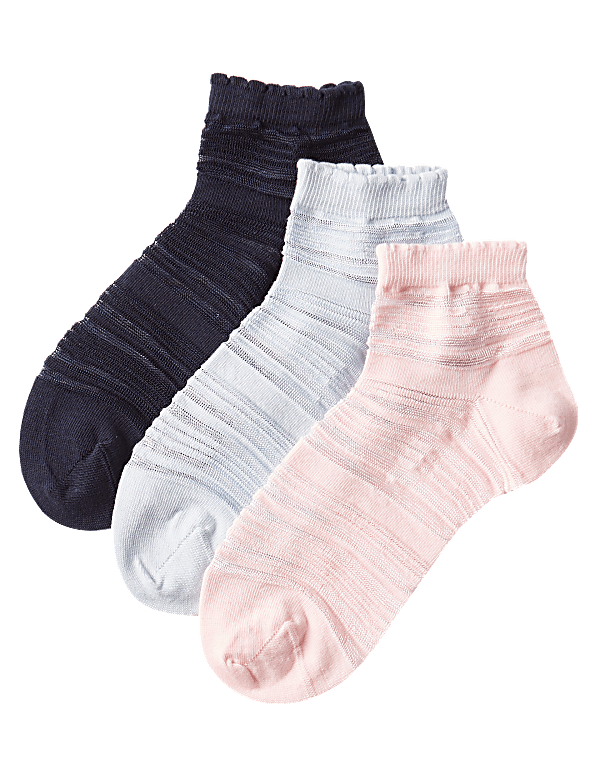 3 Pair Pack Sheer Striped Anklet Socks
