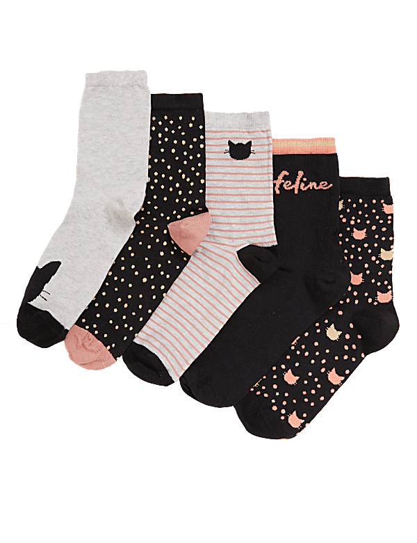5pk Cotton Cat Ankle High Socks