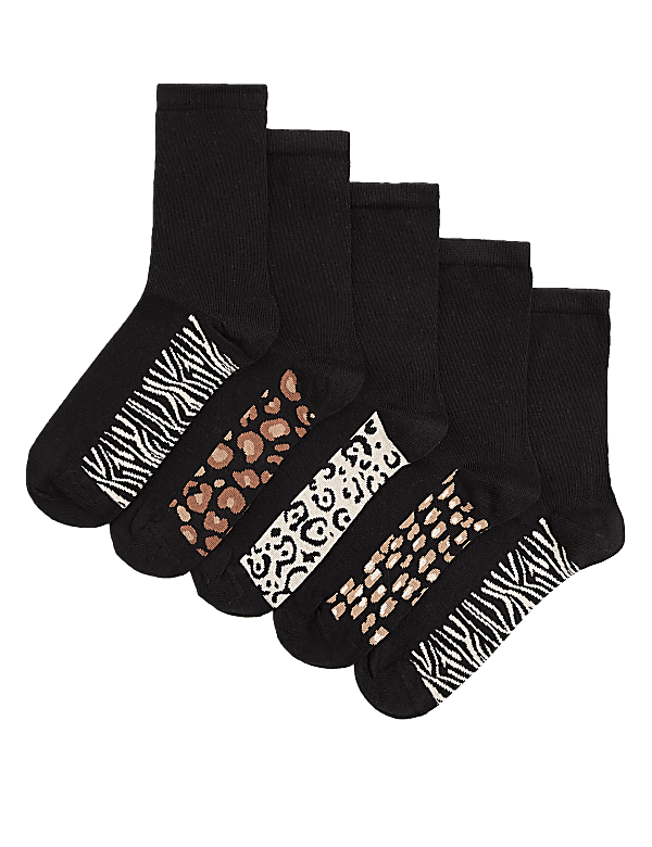 5pk Cotton Rich Animal Print Ankle Highs