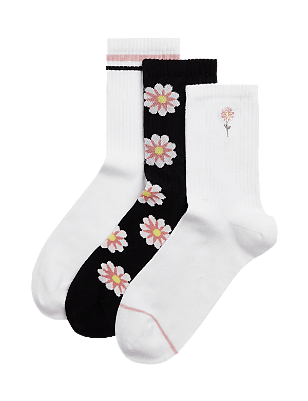 3pk Cotton Rich Daisy Ankle High Socks