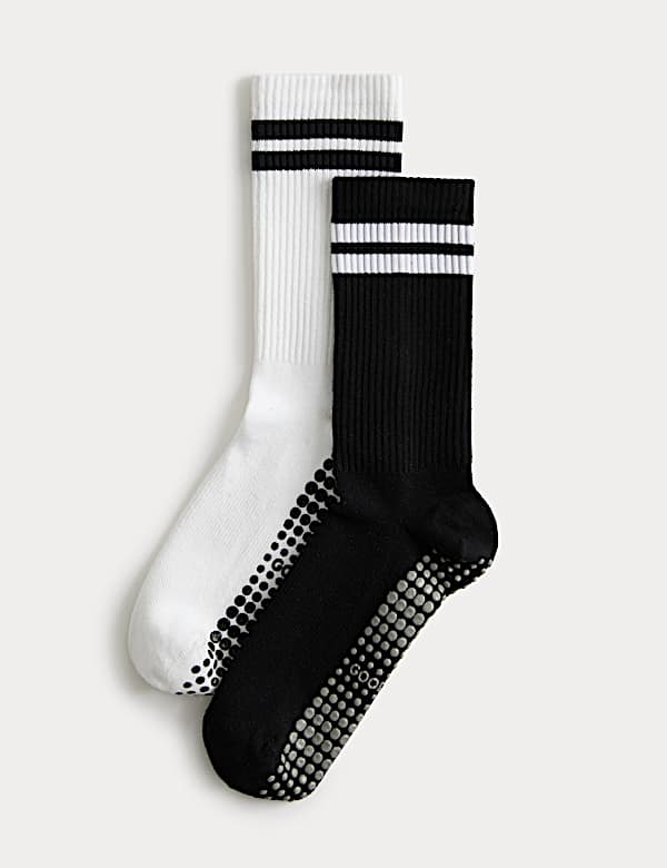 2er-Pack Yoga-Socken aus Baumwollmischgewebe mit Streifenmuster - AT