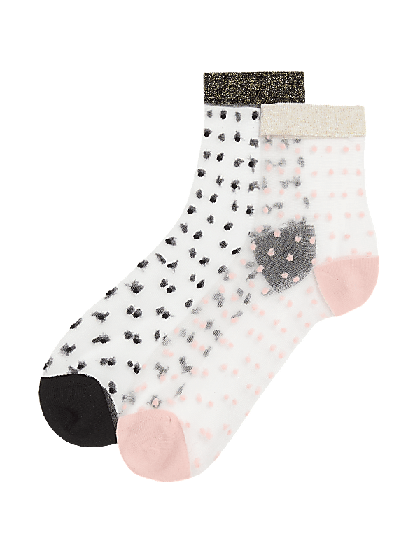 2pk Cotton Blend Sheer Spot Anklets