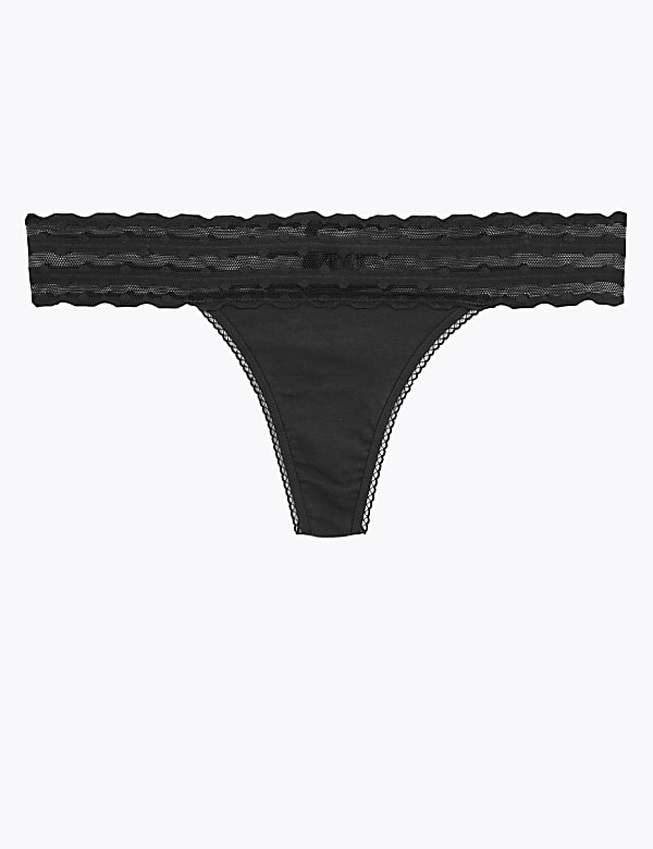Cotton Blend Lace Trim Thong