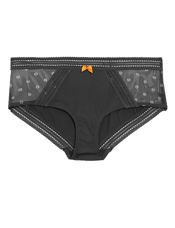 Microfibre Mesh Printed High Leg Knickers