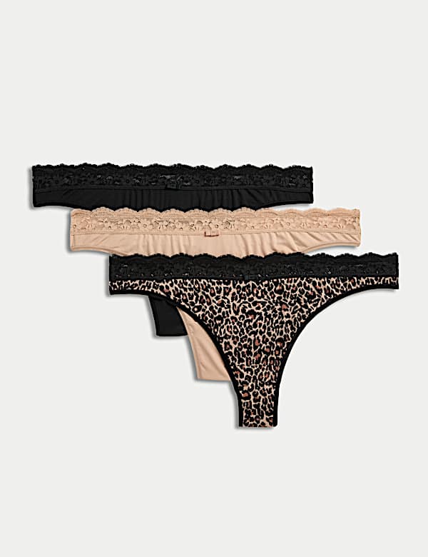 3pk Lace Trim Thongs - RO
