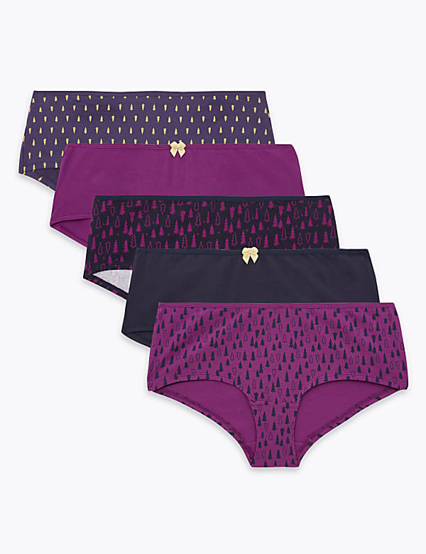 5 Pack Christmas Tree Print Low Rise Shorts