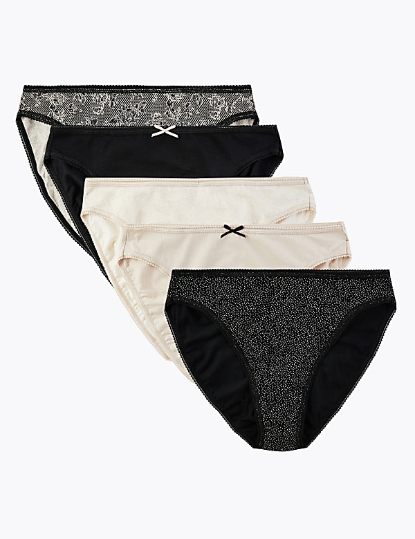 5 Pack Ornate Lace Trim High Leg Knickers