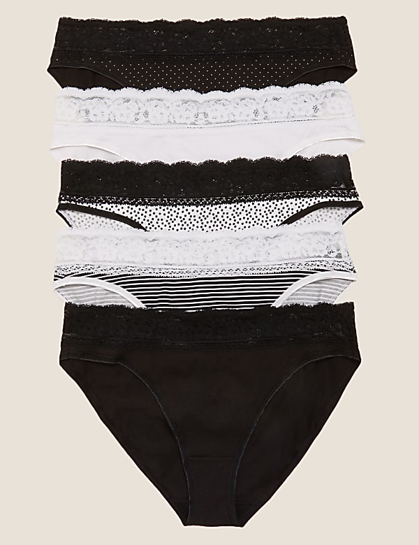 5pk Cotton & Lace High Leg Knickers