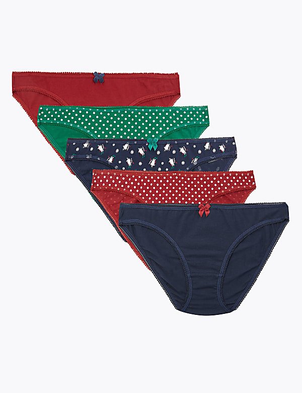 5 Pack Skiing Penguin Print Bikini Knickers