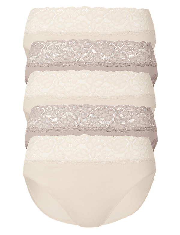 5pk Cotton Lycra® High Leg Knickers