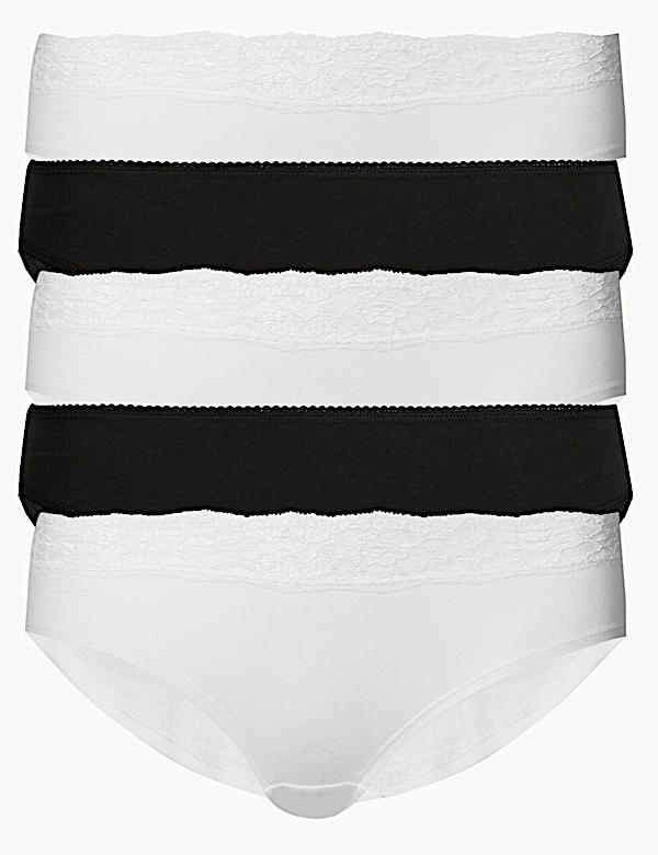 5 Pack Cotton Rich Geometric Lace Waist Low Rise Shorts