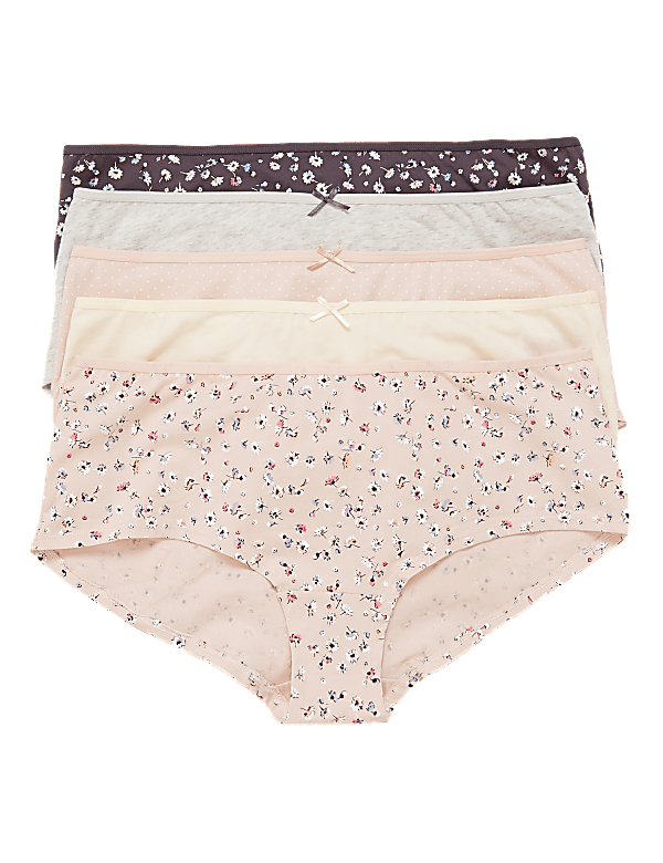 5pk Cotton Lycra® Daisy Print Low Rise Shorts