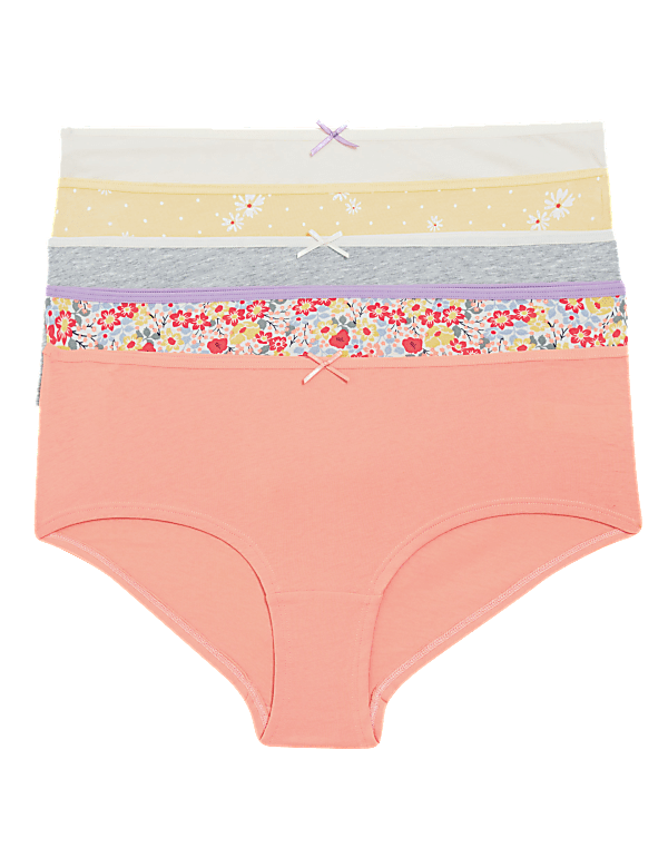 5pk Cotton Lycra&reg; Daisy Print Low Rise Shorts