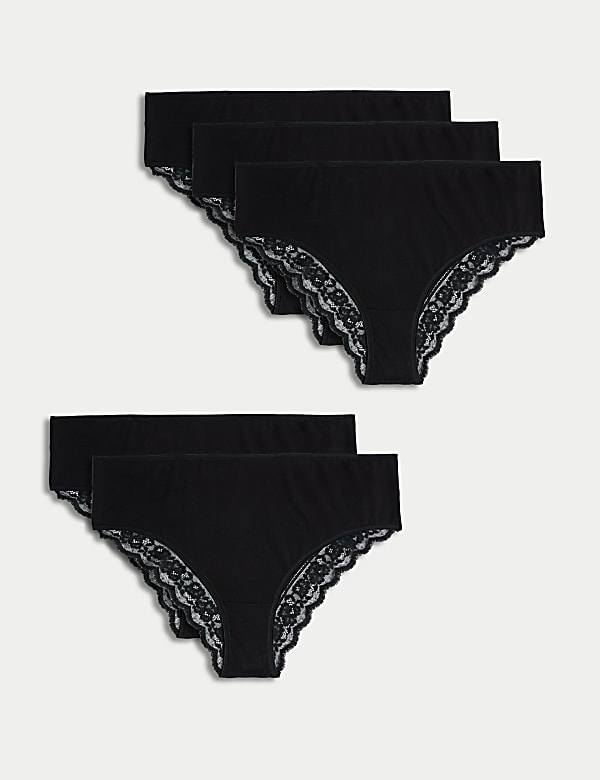 5pk Cotton & Lace High Waisted Brazilian Knickers - OM