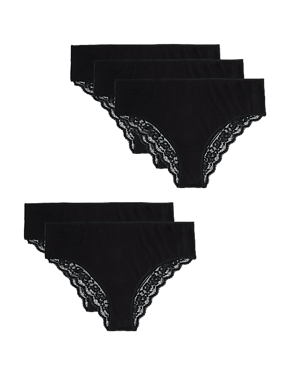 5pk Cotton & Lace High Waisted Brazilian Knickers
