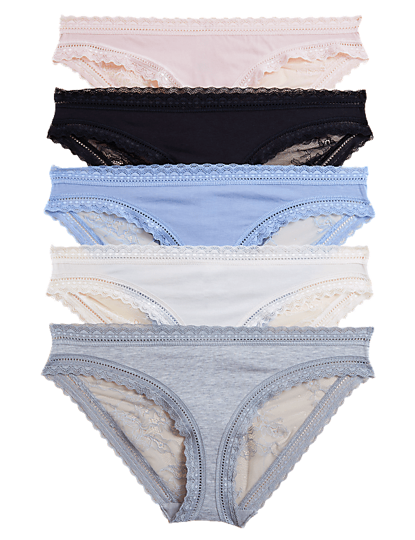 5pk Cotton Modal Blend & Lace Bikini Knickers